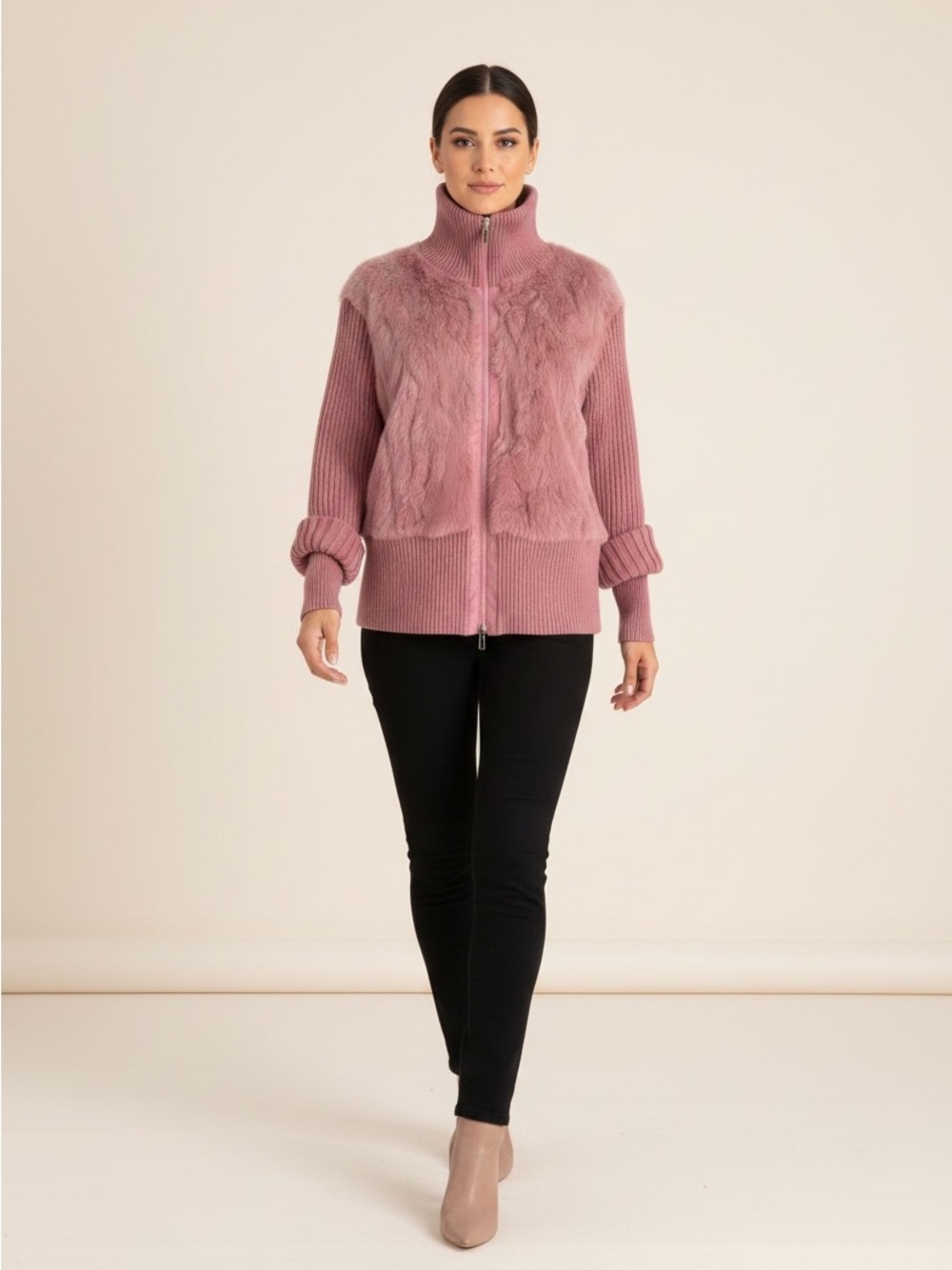 Plush Zip-Front Teddy Jacket in Dusty Rose